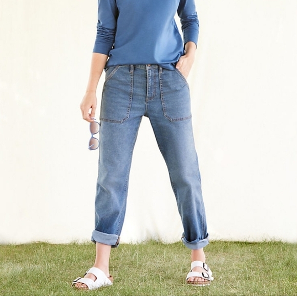Lands End Wmns Recover High Rise Relaxed Straight Utility Blue Jeans |16x30| NEW - Picture 1 of 12
